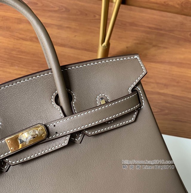 Hermes女包 愛馬仕Birkin25 swift皮 手工縫製 大象灰金扣 Hermes鉑金手提包  tdh2148